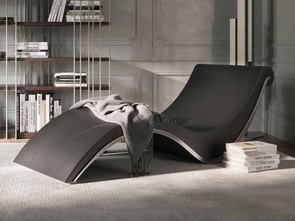 Curved designer chaise longue Sylvester by Cattelan upholstered in leather or leatherette