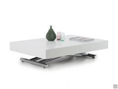 Lucas custom convertible coffee table with white matt lacquered top and polished chromed legs