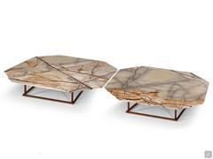 Pair of Octagon coffee tables with Blue Island marble top (the veining varies from table to table)