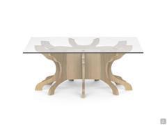 Coffee table Birch with square glass top and natural finish base