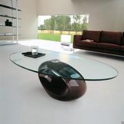 Dubai elliptical coffee table with transparent glass top (base finish not available), designed for sofa front.