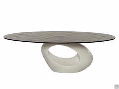 Dubai coffee table with sculptural base and fused smoked glass top