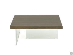 Nouvelle coffee table with square oak wood top and glass legs