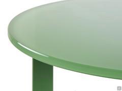 Detail of the glass top colour RAL 6011 Reseda green