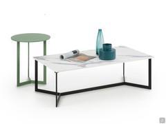 Coloured metal side table Danny with glass and HPL top