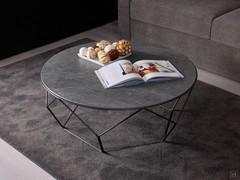 Arbor round coffee table 97 cm of diameter with top in slate grey ceramic and open base in gunmetal painted metal