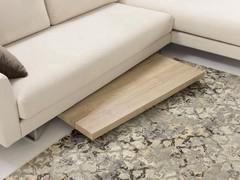 Eureka coffee table is so thin that can easily be hidden under a sofa with high feet (only 11 cm high)