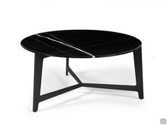 League round cm Ø64 h.30 table with metal legs in Vulcan Grey and tabletop in Sahara Noir marble