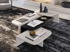 Coffee table Auri in travertine marble and mocha-stained oak wood