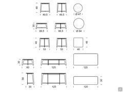 Set of League coffee tables - models and measurements