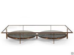 Vincent rectangular coffee table with cm 180 x 94 upper level and double lower level in Emperador Dark marble