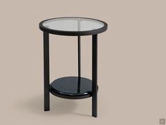 Vincent round table with lower surface in Marquinia Black bevelled marble