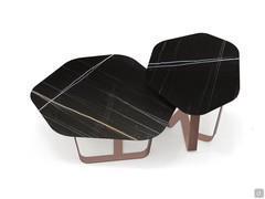 A pair of Gravel coffee tables with Sahara Noir marble tops