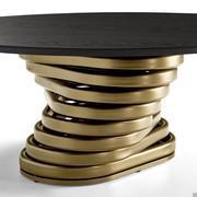 Vortex round coffee table with twisted base and wood-veneer table top in the black painted-ashwood finish