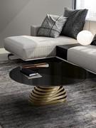 Round coffee table with twist base Vortex, variant with glossy black painted glass top