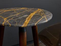 Detail of shaped and beveled Port Laurent marble top combined with three Light Brown Oak wood legs