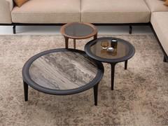 Trio of round wooden Beckett coffee tables in three sizes