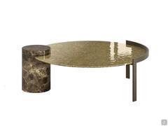 Piece round glass and marble coffee table with slim top