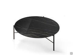 Round coffee table in Portoro ceramic and black painted frame