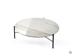 Dawson round coffee table with black painted metal frame and Calacatta Gold top