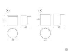 Roller stackable porcelain and wood coffee tables  - Layout Measurements A) small round table / B) large round table