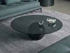 Coffee table with ball base Circus Coffee with round smoked crystal glass top