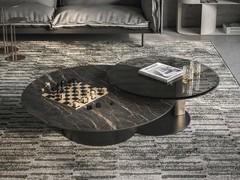 Ceramic swivel coffee table Arena Keramik by Cattelan, with glass top and painted metal base