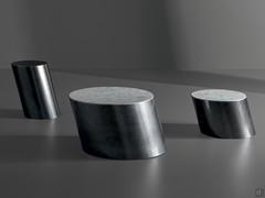 Models of Bonaldo's Pisa coffee table in monolith version with metal and stone top