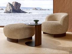 Ibisco coffee side table in the classic 'C' shape, here proposed with wooden structure, metal base and marble top