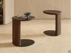 Ibisco sofa side tables with solid wood frame and burnished metal base; top in fired glass, marble or ceramic (wood not available)