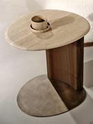 Ibisco coffee table with solid American walnut structure, Travertino marble top and brushed metal base