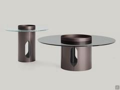 Bullet side tables in Anodic Bronze finish, with contrasting glossy interior in Gloss Black