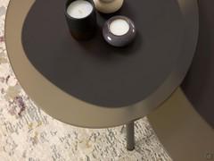 Details of the bronze satin glass top, the only finish available for all the Tobi coffee tables