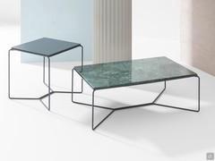 Proust 70s design low metal coffee table, here shown in Charcoal Grey RAL 7016 with matching top and with Guatemala marble top