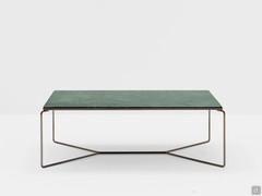 Proust low rectangular coffee table with a top in Guatemala Green marble and structure in Carbon metal