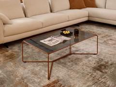 Proust coffee table with a fumé glass top and metal structure lacquered using a colour from the RAL scale, 8004 Copper Brown