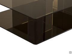 Details of the rectangular top version of Dedalo with a smoked finish for glass and mirror