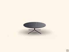 Coffee table Cursus with 100-cm-diameter round top made of sahara noir matte ceramic and thin base made of black painted metal