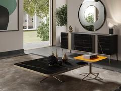 Coffee table Atrevido with bronze-colored base and glass and ceramic top, finishes to match Keramos sideboard