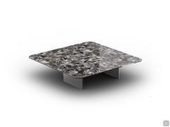 Low coffee table for living room Eze with 100 x 100 cm polished agate black ceramic top and titanium lacquered metal base