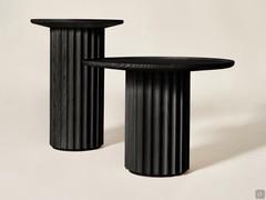 Shinden side table composition in black-stained ash, in the two available heights that allow for both front- and sofa-side use