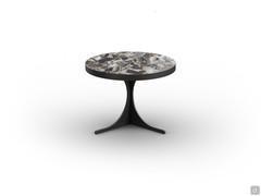 Coffee table Duetto in 60-cm round format with glossy agate black ceramic top and titanium-painted metal base