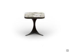 Modern coffee table Duetto in 50 cm square size with gold beauty polished ceramic top and black painted metal base