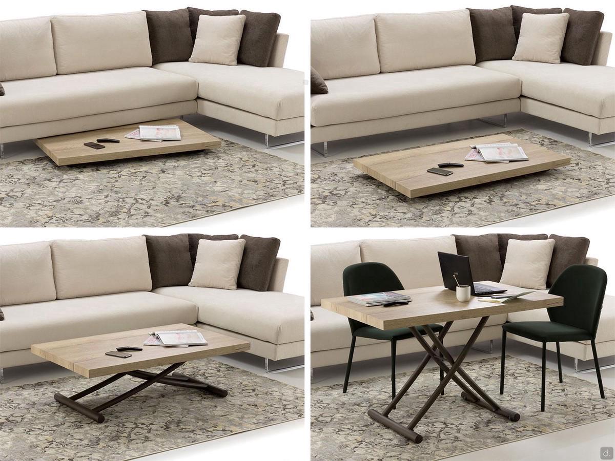 Eureka coffee table that turns into a dining table; possibility to replace it under the sofa