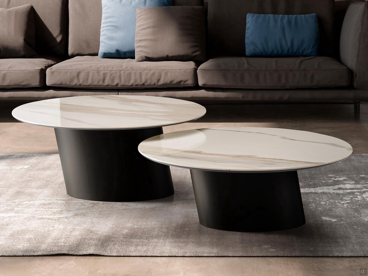 Clifford round coffee table with slanted central base