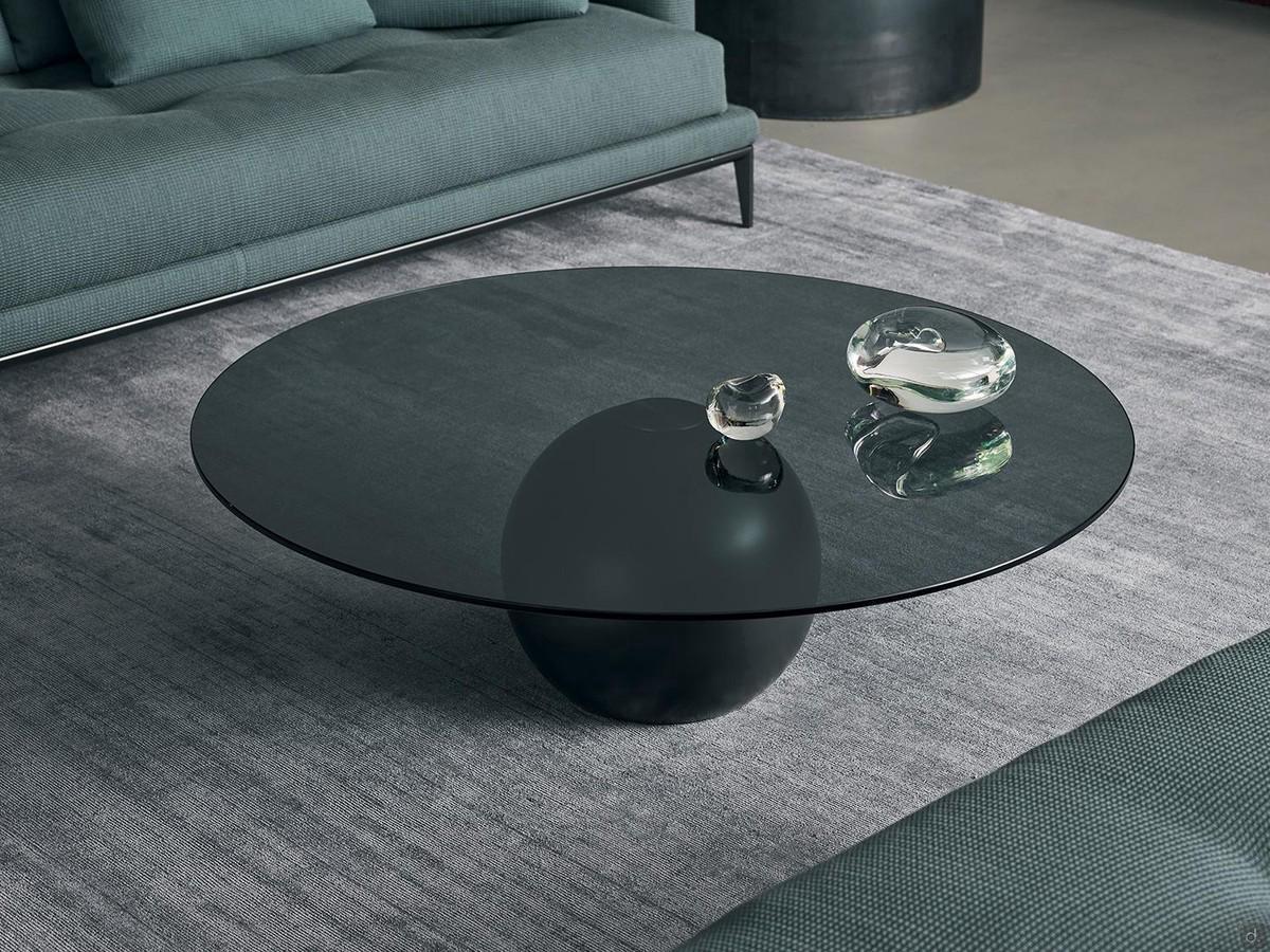 Coffee table with ball base Circus Coffee with round smoked crystal glass top