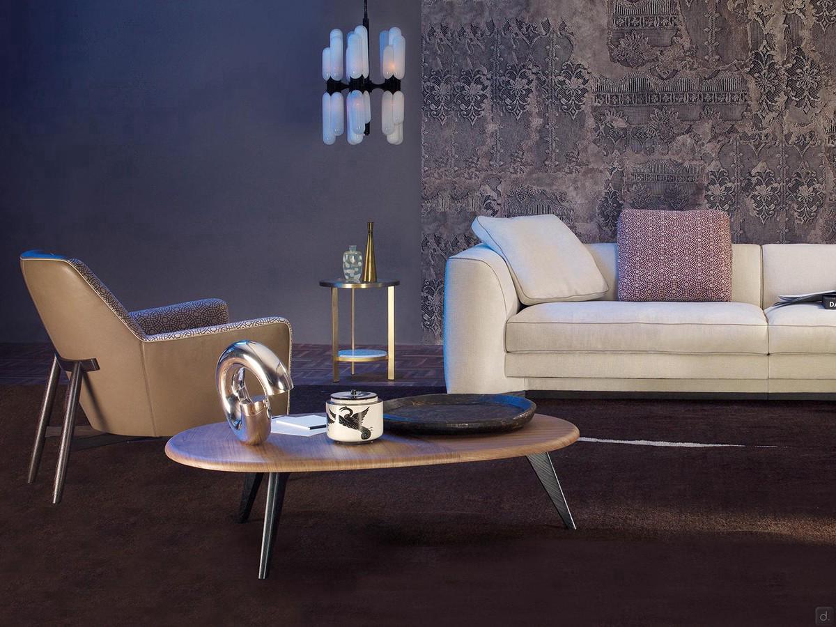 Private coffee table in Canaletto walnut paired with the Lynn armchair and Preston sofa from the same collection