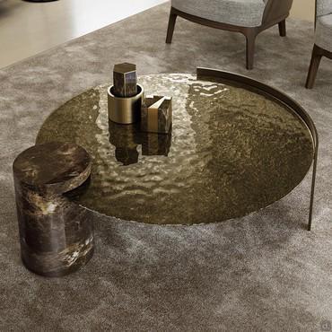 Piece round glass and marble coffee table