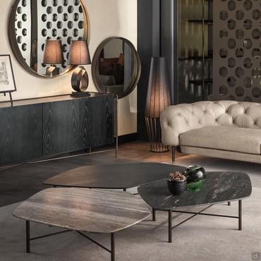 Shaped coffee table with wrought iron legs Shanghai by Cantori