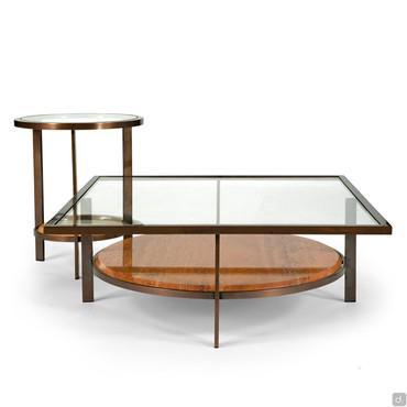 Vincent glass and marble coffee table with metal base 